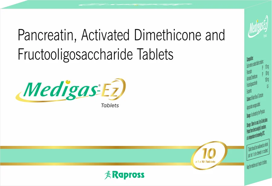 Medigas-EZ: Pancreatin, Activated Dimethicone & Fructooligosaccharide Tablets
