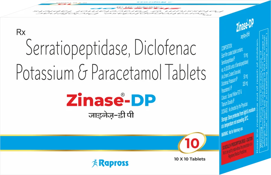 Zinase-DP: Serratiopeptidase, Diclofenac Potassium & Paracetamol Tablets